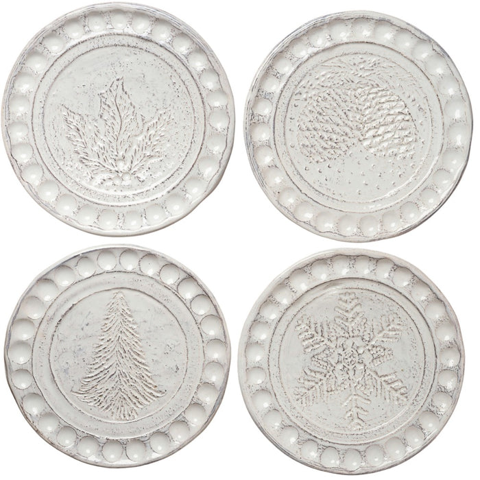 assorted plates christmas motif etched