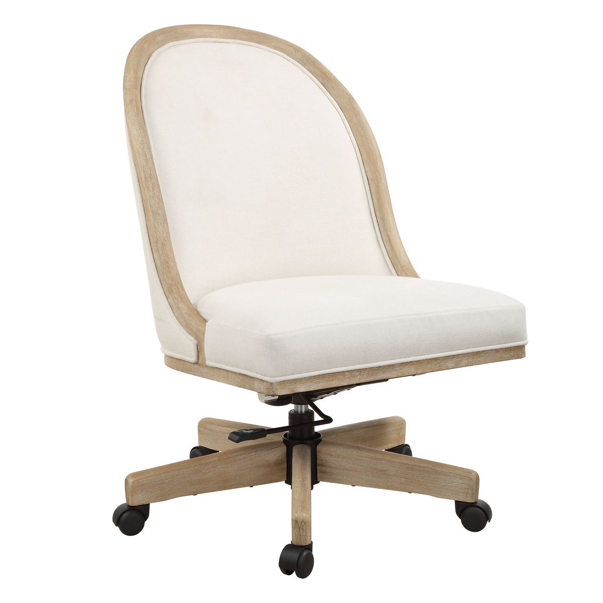 Lithe Desk Chair by Uttermost: Cream upholstery, solid wood frame, 5 casters for easy movement in your workspace.