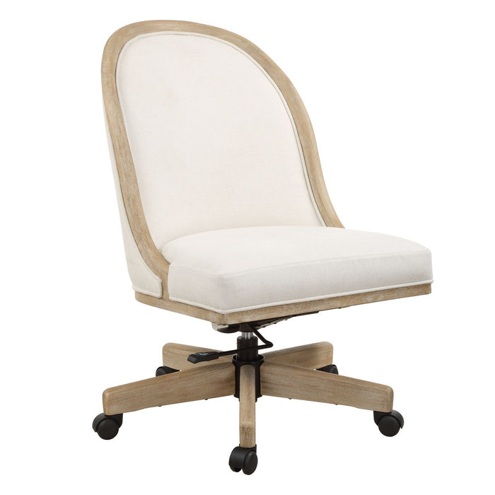 Lithe Desk Chair by Uttermost: Cream upholstery, solid wood frame, 5 casters for easy movement in your workspace.