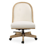 The Lithe Desk Chair by Uttermost features a solid wood frame, white cushion seat, and five rolling casters.