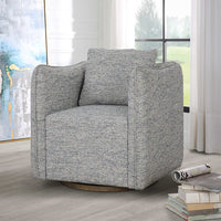 framed chair swivel blue white tweed upholstered trim edge birch base