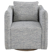 framed chair swivel blue white tweed upholstered trim edge birch base