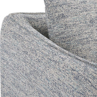 framed chair swivel blue white tweed upholstered trim edge birch base