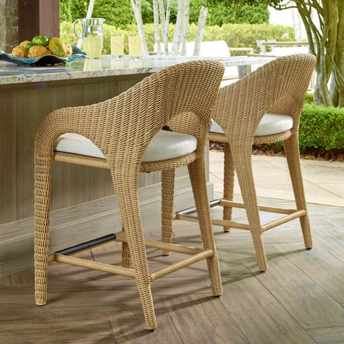 outdoor counter stool wicker natural white upholstered seat