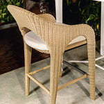 outdoor counter stool wicker natural white upholstered seat