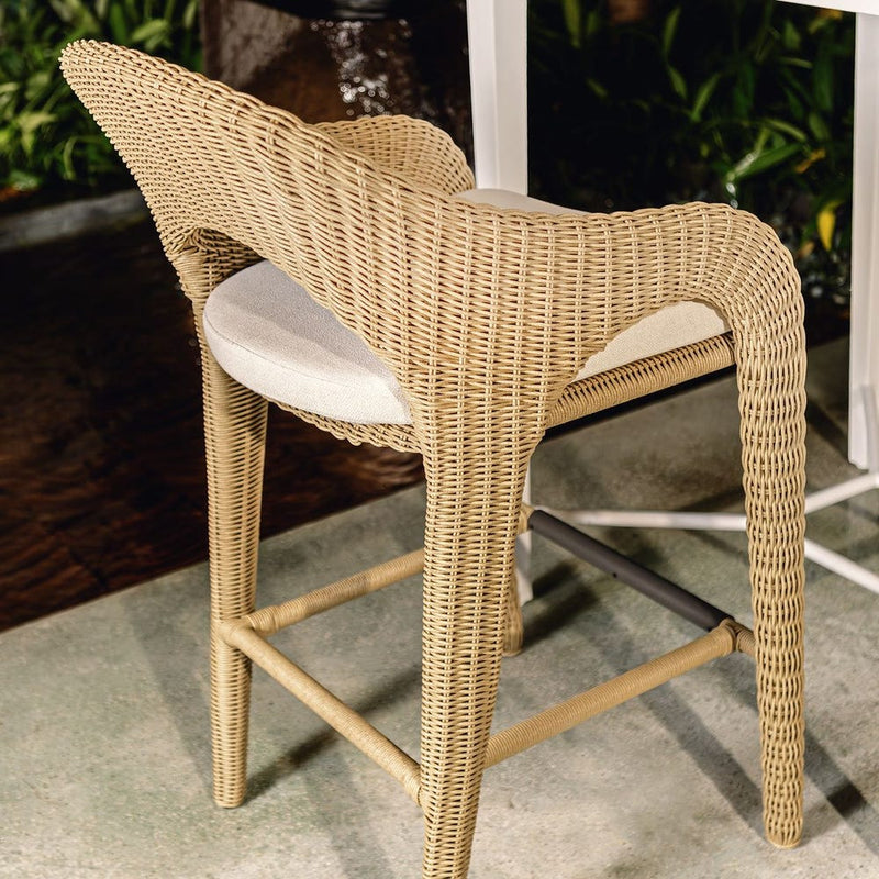 outdoor counter stool wicker natural white upholstered seat
