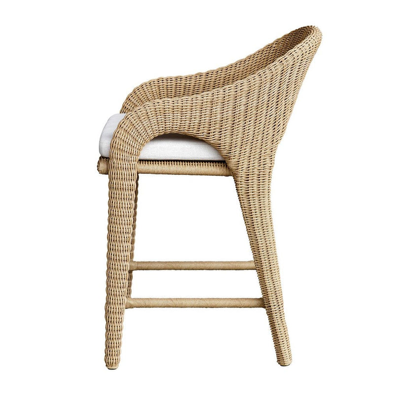 outdoor counter stool wicker natural white upholstered seat
