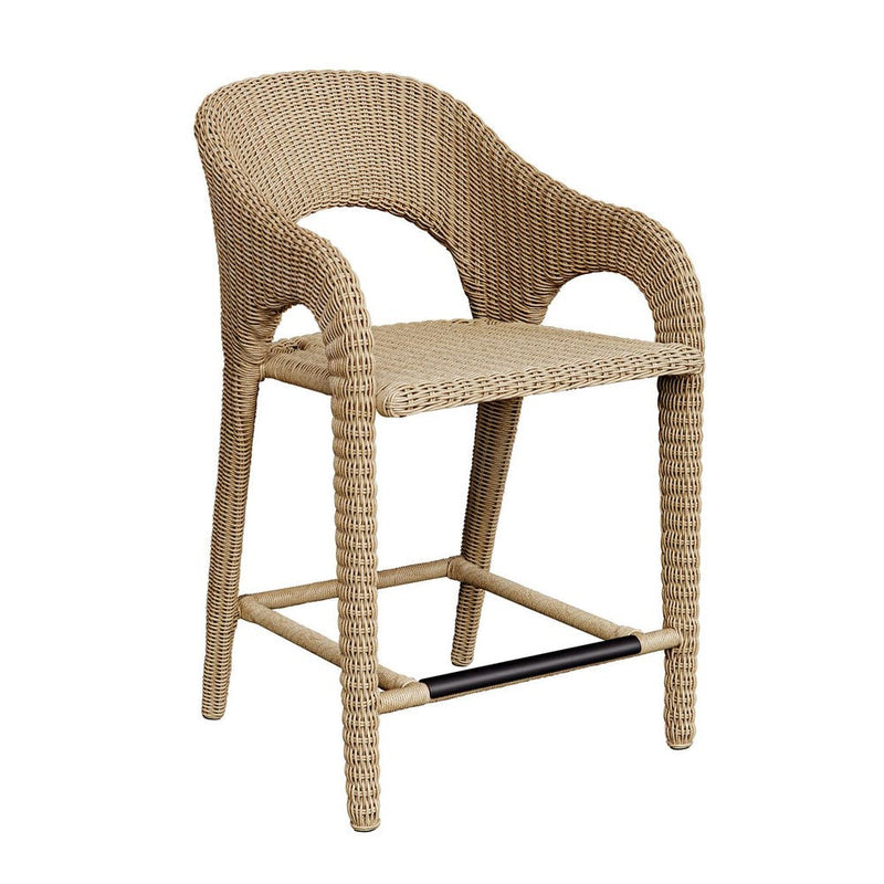 outdoor counter stool wicker natural white upholstered seat