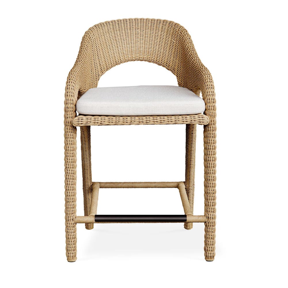 outdoor counter stool wicker natural white upholstered seat