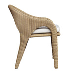 outdoor dining arm chair natural wicker frame white upholstered seat 