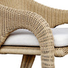 outdoor dining arm chair natural wicker frame white upholstered seat 