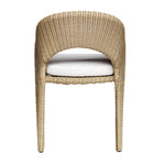 outdoor dining arm chair natural wicker frame white upholstered seat 