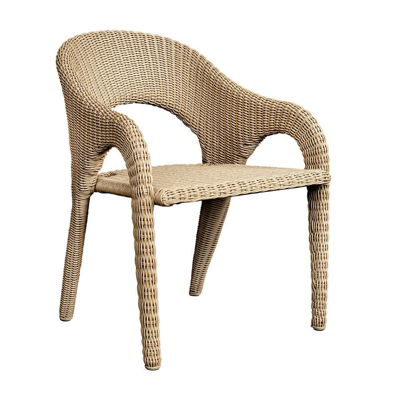 outdoor dining arm chair natural wicker frame white upholstered seat 