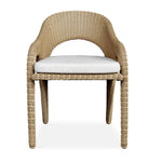 outdoor dining arm chair natural wicker frame white upholstered seat 