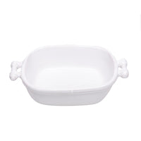 white casserole dish rectangular small scroll handles glazed