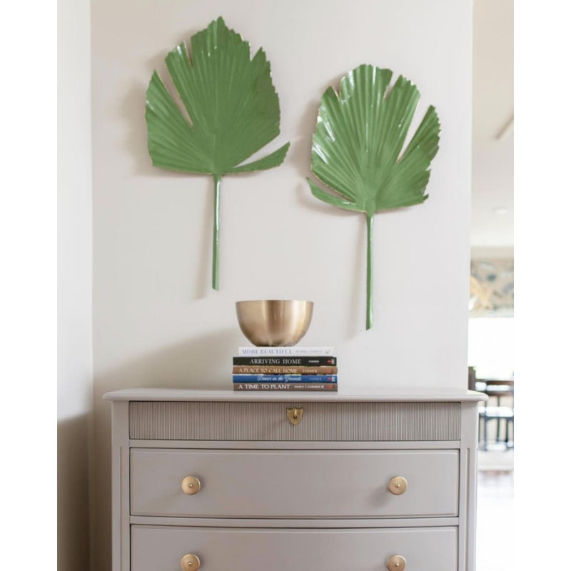 wall decor green enamel organic palm leaf right