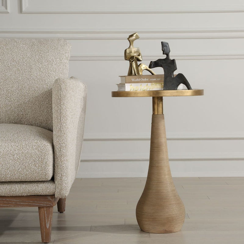 accent table round rattan antique brass mirror top