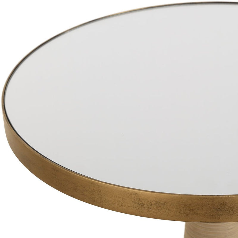 accent table round rattan antique brass mirror top