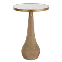 accent table round rattan antique brass mirror top