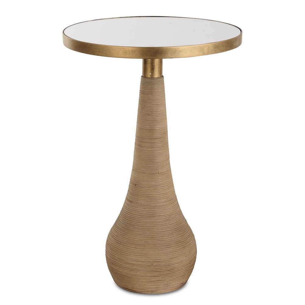 accent table round rattan antique brass mirror top