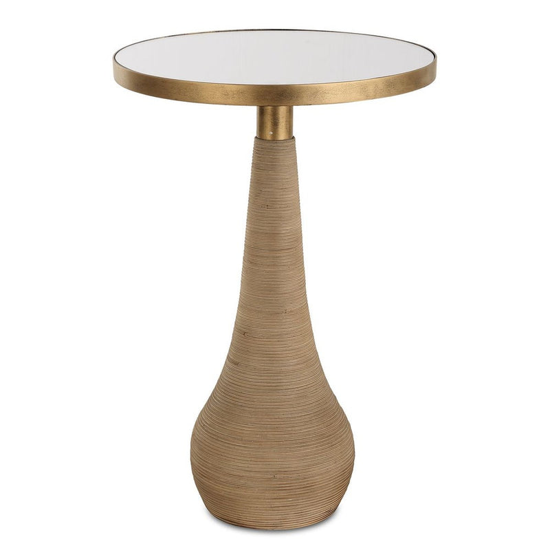 accent table round rattan antique brass mirror top