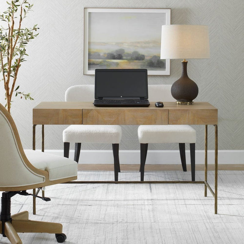 natural finish antique gold cast iron primavera wood veneer