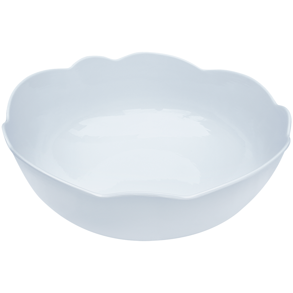 white scalloped melamine serving bowl