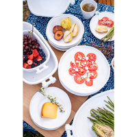 white casserole dish rectangular small scroll handles glazed