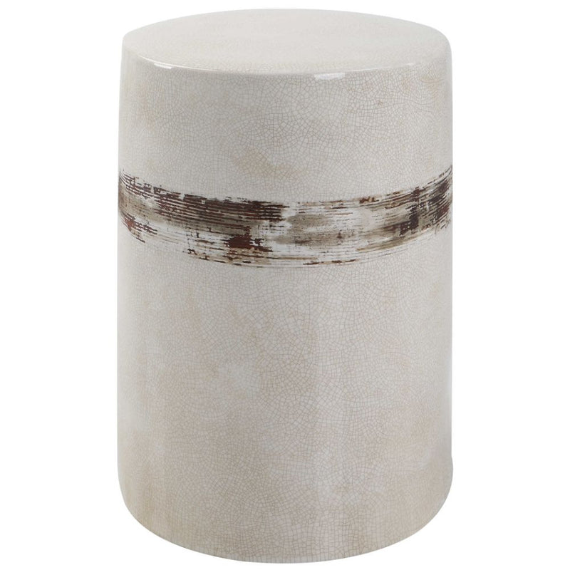 accent table garden stool off-white crackle glaze distressed rust textured band