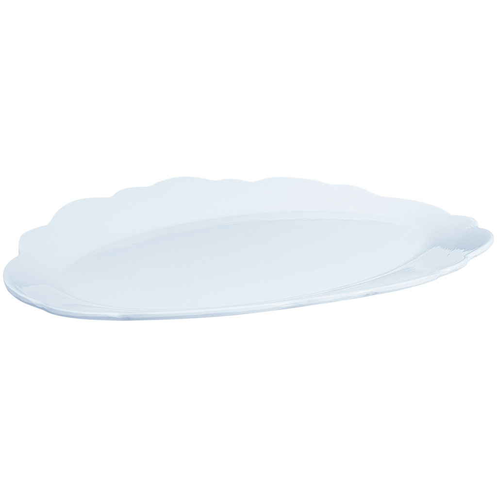 white scalloped melamine serving platter