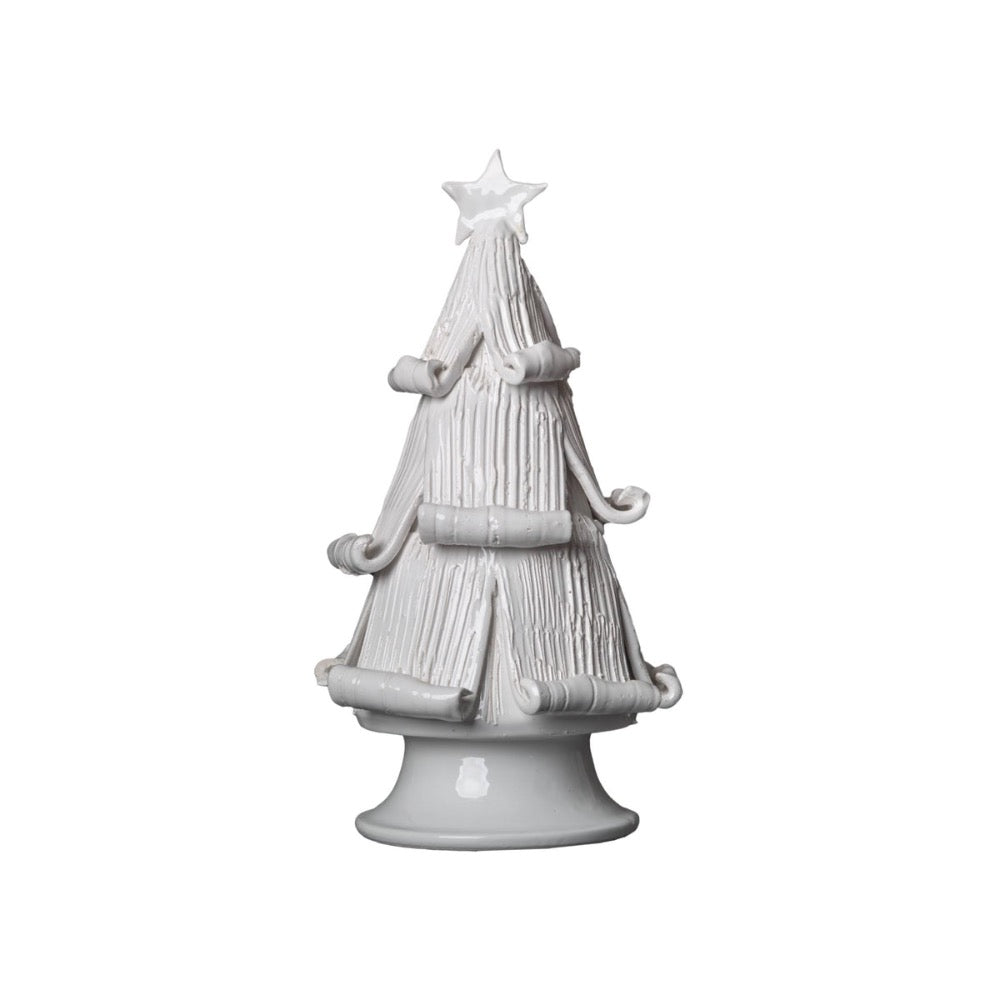 white christmas tree statue with curled branches 