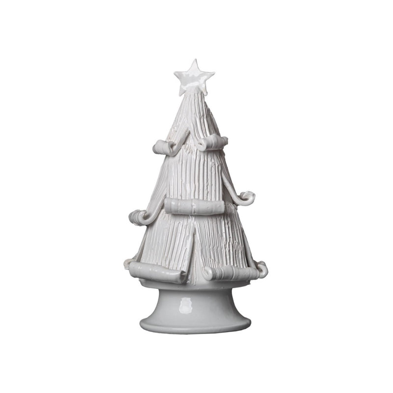 white christmas tree statue with curled branches 