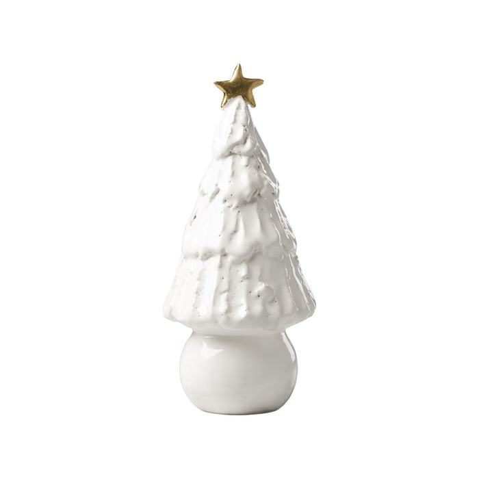Ceramic white christmas tree with gold star and a round bulb bottom