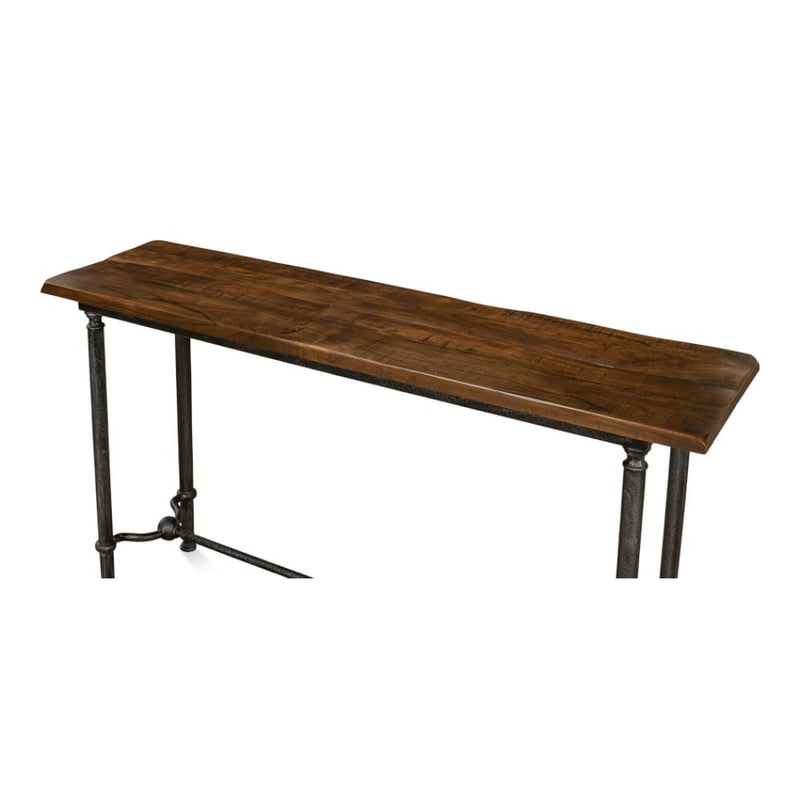 console table natural walnut wood iron base