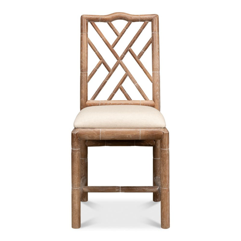 Sarreid, Ltd. dining chair bamboo natural oak whitewashed linen seat