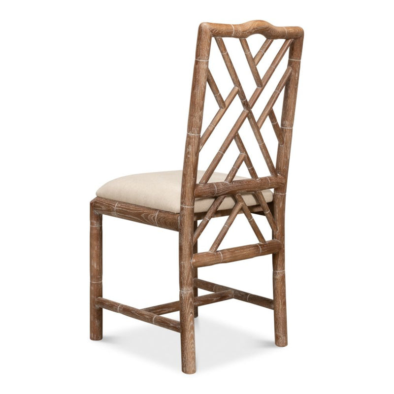 Sarreid, Ltd. dining chair bamboo natural oak whitewashed linen seat
