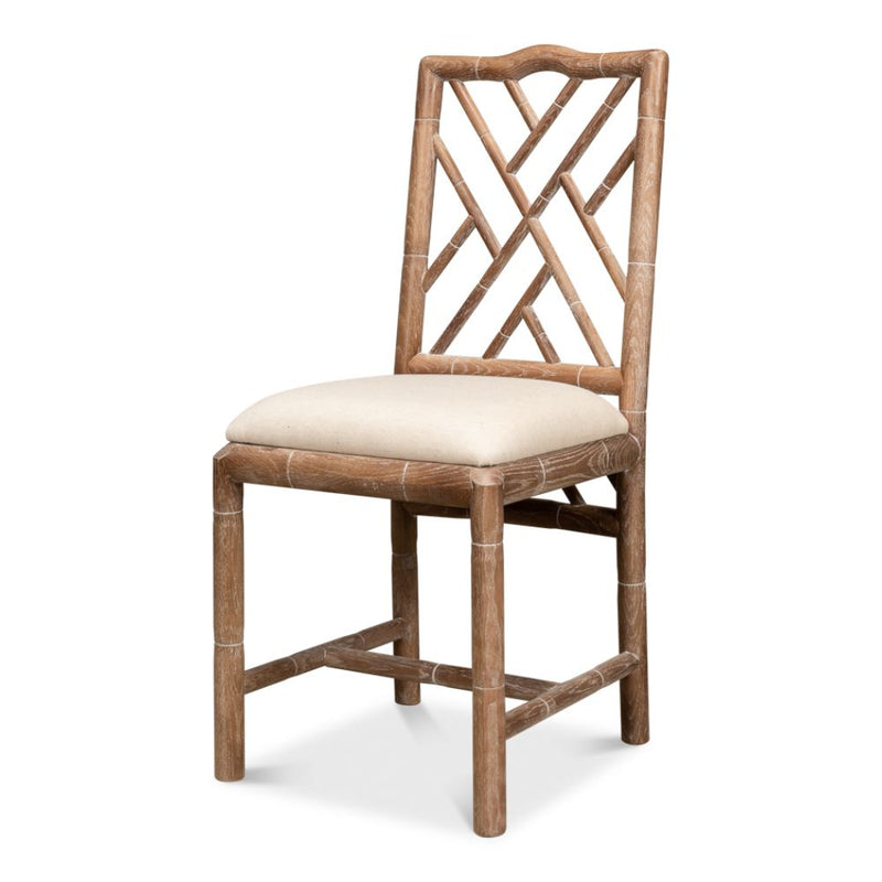 Sarreid, Ltd. dining chair bamboo natural oak whitewashed linen seat
