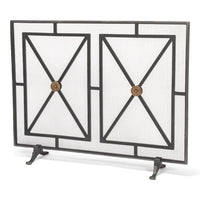 fireplace screen iron panel mesh square triangles bronze brass geometric contemporary modern stand