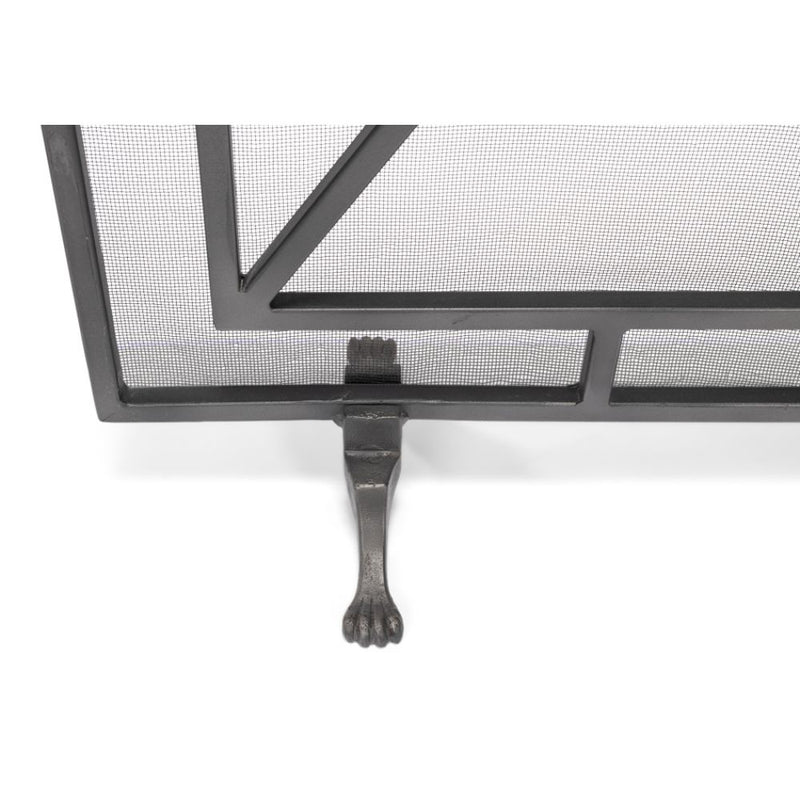 fireplace screen iron panel mesh square triangles bronze brass geometric contemporary modern stand