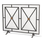 fireplace screen iron panel mesh square triangles bronze brass geometric contemporary modern stand