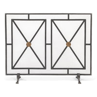 fireplace screen iron panel mesh square triangles bronze brass geometric contemporary modern stand