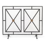 fireplace screen iron panel mesh square triangles bronze brass geometric contemporary modern stand