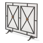 fireplace screen iron panel mesh square triangles bronze brass geometric contemporary modern stand