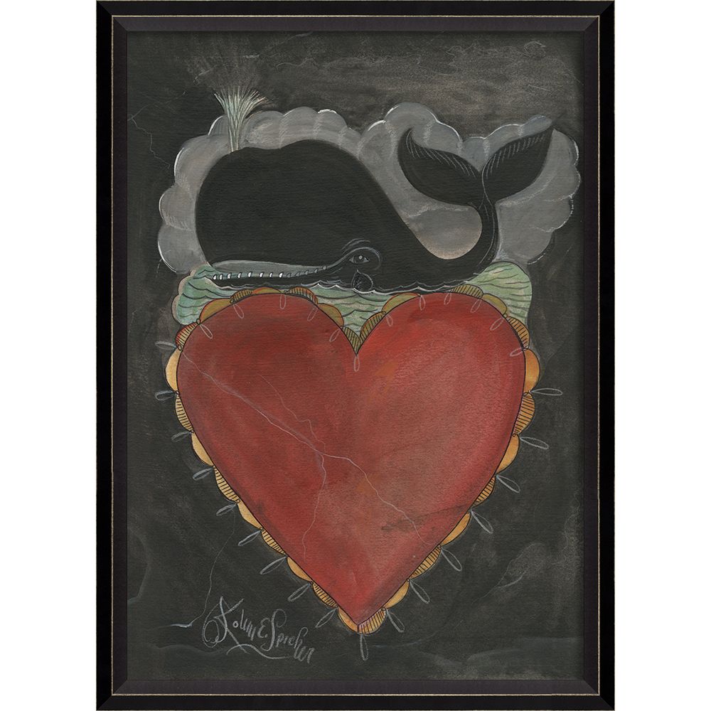 wall art rectangle black frame red heart whale