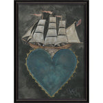 wall art rectangle black frame blue heart old sailing ship