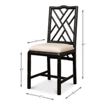 Brighton Bamboo Black Side Chairs by Sarreid feature a beige cushion, crisscross backrest, and wooden frame.