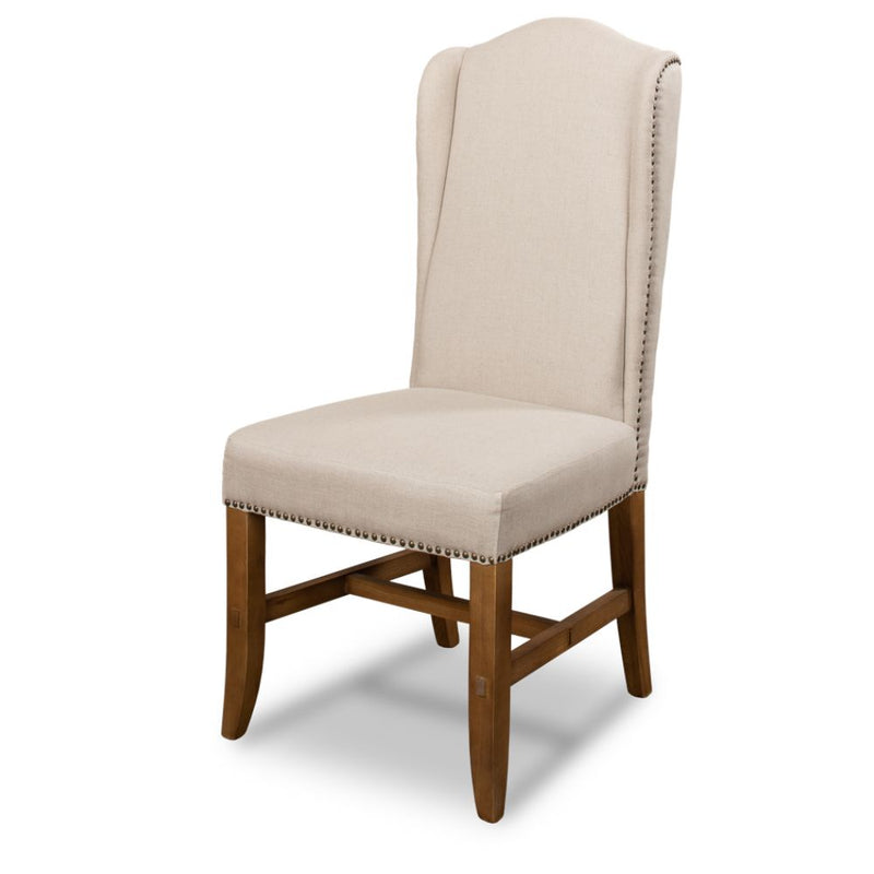 wing back dining chair beige linen natural oak 