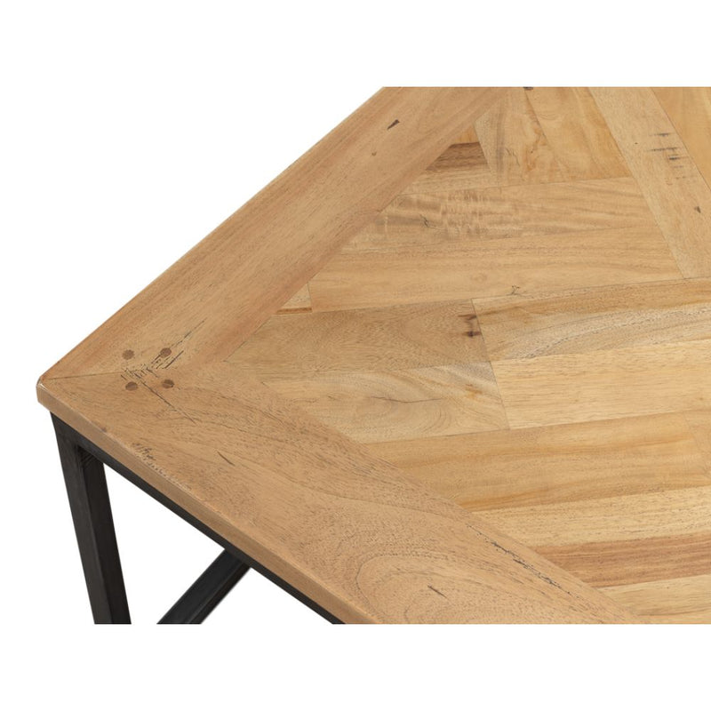 cocktail coffee rectangle table iron frame parquet wood natural