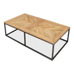 cocktail coffee rectangle table iron frame parquet wood natural