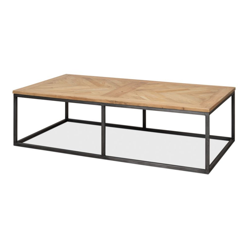 cocktail coffee rectangle table iron frame parquet wood natural